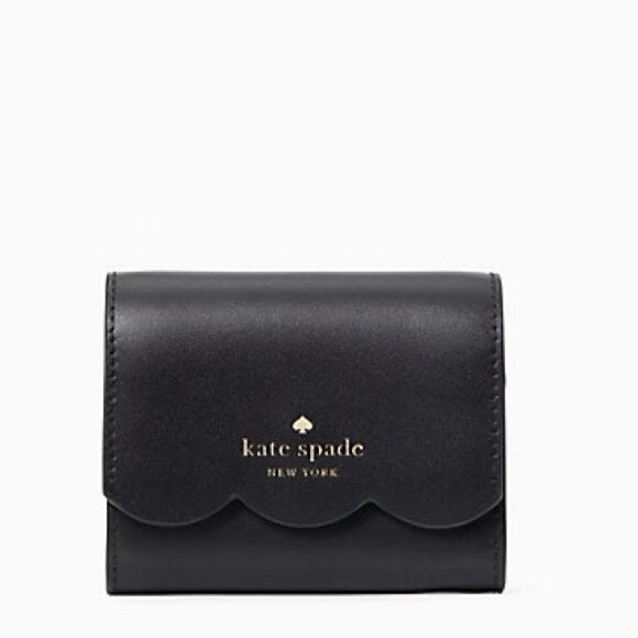 Kate Spade Piper Magnolia Street Leather Key Chain Ring Wallet Black Scalloped - Picture 1 of 10